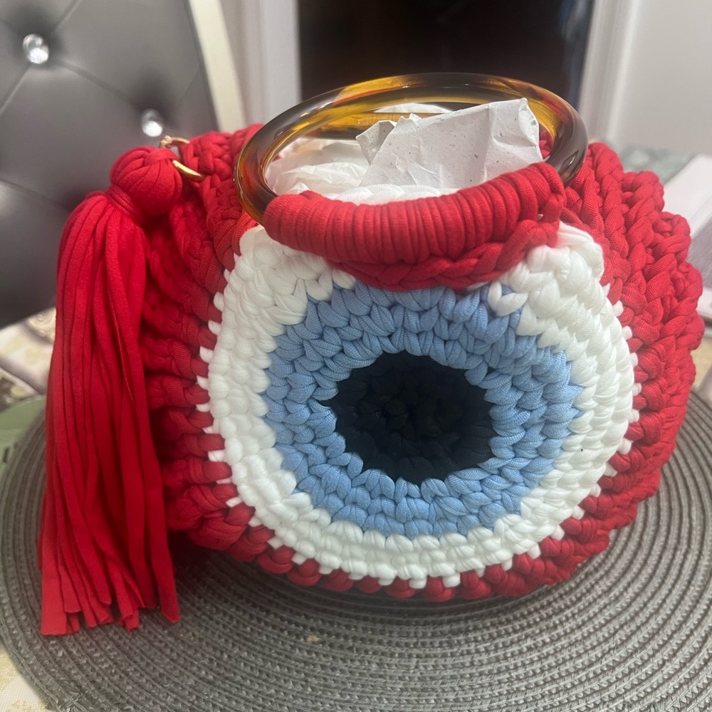 Handcrafted Red and Blue Crochet Bag